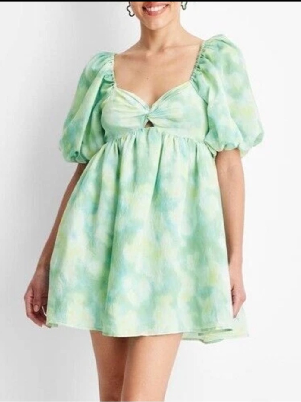 Target Future Collective Green Tie-Dye Puff Sleeve Baby Doll Mini Dress- L